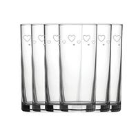 Engraved Hearts Patterned Hiball, Set of six 12oz/340ml Water and Cocktail Glasses, Laser Engraved in The UK, Gift for Him or Her, Birthday Gift, House Warming Gift