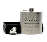Engraved Hip Flask Gift Set, 6oz, Black/Silver, Personalized Design Options, Funnel Included (Arrow, 6oz Silver)