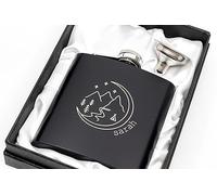 Engraved Hip Flask Gift Set, 6oz, Black/Silver, Personalized Design Options, Funnel Included (Camping, 6oz Black)