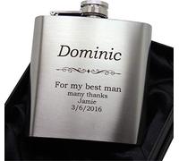 Engraved Hip Flask Gift Set, 6oz, Black/Silver, Personalized Design Options, Funnel Included (Classic, 6oz Silver)
