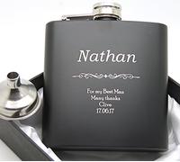Engraved Hip Flask Gift Set, 6oz, Black/Silver, Personalized Design Options, Funnel Included (Classic, 6oz Black)