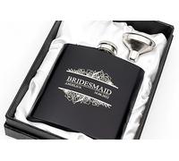 Engraved Hip Flask Gift Set, 6oz, Black/Silver, Personalized Design Options, Funnel Included (Floral Banner, 6oz Black)