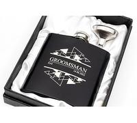 Engraved Hip Flask Gift Set, 6oz, Black/Silver, Personalized Design Options, Funnel Included (Geometric Banner, 6oz Black)