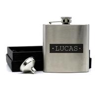 Engraved Hip Flask Gift Set, 6oz, Black/Silver, Personalized Design Options, Funnel Included (Metal Plate, 6oz Silver)