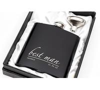 Engraved Hip Flask Gift Set, 6oz, Black/Silver, Personalized Design Options, Funnel Included (Minimalist, 6oz Black)