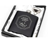 Engraved Hip Flask Gift Set, 6oz, Black/Silver, Personalized Design Options, Funnel Included (Pumpkin, 6oz Black)