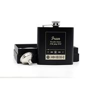 Engraved Hip Flask Gift Set, 6oz, Black/Silver, Personalized Design Options, Funnel Included (Spotify, 6oz Black)