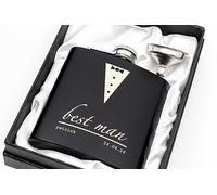 Engraved Hip Flask Gift Set, 6oz, Black/Silver, Personalized Design Options, Funnel Included (Suit Up!, 6oz Black)