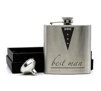 Engraved Hip Flask Gift Set, 6oz, Black/Silver, Personalized Design Options, Funnel Included (Suit Up!, 6oz Silver)