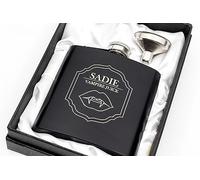 Engraved Hip Flask Gift Set, 6oz, Black/Silver, Personalized Design Options, Funnel Included (Vampire, 6oz Black)