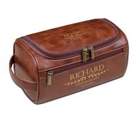 Engraved Leather Toiletry Bag for Men, Custom Monogrammed Dopp Kit, Personalized Shaving Kit for Groomsmen, Boyfriend, Dad, Grandpa, Birthday, Christmas, Father's Day(Brown)