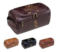Engraved Leather Toiletry Bag for Men, Personalized Dopp Kit with Name, Custom Groomsmen Gift, Travel Bag for Wedding, Birthday, Father's Day