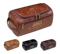 Engraved Leather Toiletry Bag - Personalized Travel Dopp Kit for Men, Custom Gift for Dad, Husband, Boyfriend, Groomsmen, Father's Day, Christmas(Brown)