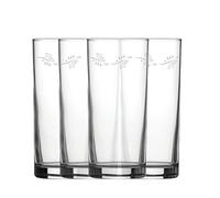 Engraved Leaves Patterned Hiball, Set of Four 12oz/340ml Water and Cocktail Glasses, Laser Engraved in The UK, Gift for Him or Her, Birthday Gift, House Warming Gift