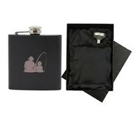 Engraved Man & Boy Fishing Hip Flask Gift Set | Includes Luxury Silk Lined Box & Filling Funnel | Matte Black Father & Son Angler Flask | Father's Day Present for Dad