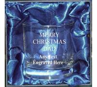 ENGRAVED MERRY CHRISTMAS DAD WHISKY / WHISKEY MIXER GLASS WG87 IN SILK LINED GIFT BOX