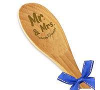 Engraved Mr & Mrs Wooden Spoon 30 cm Wooden Cooking Spoons, Mr and Mrs Wedding Gift for Couples His and Hers Gifts for Christmas Valentines Anniversary and Engagement-1 Pcs