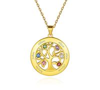 Engraved Mum Necklace Gold-Personalized Birthday Gifts for Mother Necklace from Daughter-Customised 3 Names Birthstone Pendant for Teen Girl