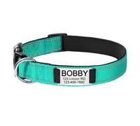 Engraved Name ID Tag Reflective Dog Collar Custom Nylon Personalized(Green 2,M 30-48cm)