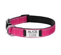 Engraved Name ID Tag Reflective Dog Collar Custom Nylon Personalized(Hot Pink,L 34-56cm)