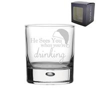 Engraved Novelty Christmas Whiskey Glass, "He Sees You When You're Drinking", Christmas Gift, Gift Boxed