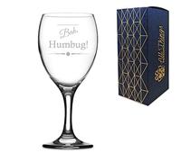 Engraved Novelty Christmas Wine Glass "Bah, Humbug!" Christmas Gift, Gift Box