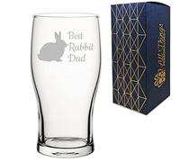 Engraved Novelty Pint Glass with Best Rabbit Dad Design, Laser Engraved, Gift Box Included, Gift for Dad, Birthday Gift, Rabbit Lover Gift, Funny Rabbit Gift, Add an Optional Personalised Message