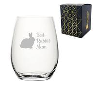 Engraved Novelty Stemless Wine Glass with Best Rabbit Mum Design, Laser Engraved, Gift Box Included, Gift for Mum, Birthday Gift, Rabbit Lover Gift, Add an Optional Personalised Message