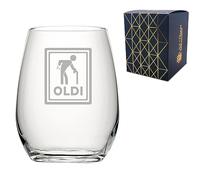Engraved Novelty Stemless Wine Glass with Oldi Design, Gift Box Included, Laser Engraved, Gift for Dad Grandad Colleague Retirement, Funny Gift, Add an Optional Message