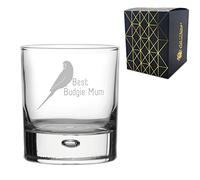 Engraved Novelty Whisky Tumbler with Best Budgie Mum Design, Laser Engraved, Gift Box Included, Gift for Mum, Birthday Gift, Budgie Lover Gift, Funny Budgie Gift, Add an Optional Personalised Message