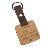 Engraved "Only The Best Dads Get Promoted To Grandad" Key Ring - Unique Fathers Day Gift For Grandfather - Wooden and Leather Keyring Keychain