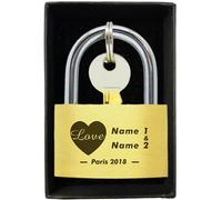 Engraved Padlock Personalised Love Lock Padlock with Key Personalised Gifts for Couples Lover Anniversary Wedding Gifts Love Lock with Gift Box for Travel Trip Valentines(Love Heart)