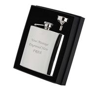 Engraved, Personalised Shiny 6oz Hip Flask with Funnel in Black Presentation Box