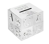 Engraved Personalised Silver Plated ABC Hessian Friends Elephant Money Box Birthday Christening Baptism Holy Communion Gift