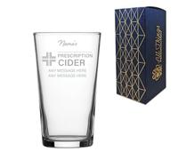 Engraved Pint Glass, Personalised Prescription for Cider Design, 568ml or 20oz Capacity, Gift Boxed, Funny Gift for Him