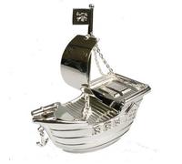 Engraved Pirate Ship Money Box, Kids Money Boxes, Silver Plated Money Boxes