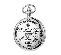 Engraved Pocket Watch to My Husband Analog Quartz Fob Watch Chain Pendants Gift(Husband-Silver)