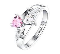 Engraved Promise Rings for Her Custom Two Birthstone Engagement Rings for Women Personalised Promise Rings Womens 2 Birthstone Wedding Rings for Women Heart Shaped Promise Ring Engraved Ring