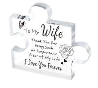 Engraved Puzzle-Shaped Acrylic Plaque for Women - 12 x 10 x 1 cm Transparent Desk Decoration for Mom, Daughter, Wife or Sister - Birthday, Moth(Wife)