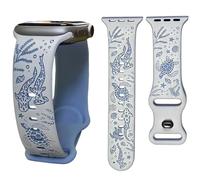 Engraved Sea Turtle Shark Band Compatible with Apple Watch Band Women Men 38mm 40mm 41mm 42mm 44mm 45mm 46mm 49mm White Blue Two-Tone Sport Strap for iWatch Series 11 10 Se Ultra 9 8 7 6 5 4 3 2 1