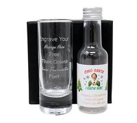 Engraved Shot Glass & Personalised Miniature Bottle of Alcohol Gift Set For Son & Daughter (Christmas Elf/Spiced Rum 35% vol)