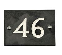Engraved Slate House Number - Deep V-Cut, Natural Stone, Black Slate, Premium House Sign, Hand Engraved - Number 46