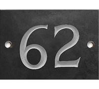 Engraved Slate House Number - Deep V-Cut, Natural Stone, Black Slate, Premium House Sign, Hand Engraved - Number 62