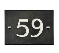 Engraved Slate House Number - Deep V-Cut, Natural Stone, Black Slate, Premium House Sign, Hand Engraved - Number 59