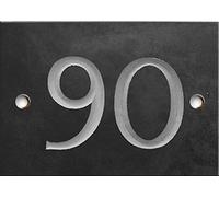 Engraved Slate House Number - Deep V-Cut, Natural Stone, Black Slate, Premium House Sign, Hand Engraved - Number 90