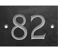 Engraved Slate House Number - Deep V-Cut, Natural Stone, Black Slate, Premium House Sign, Hand Engraved - Number 82
