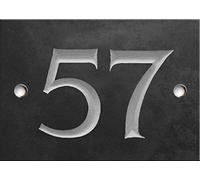 Engraved Slate House Number - Deep V-Cut, Natural Stone, Black Slate, Premium House Sign, Hand Engraved - Number 57