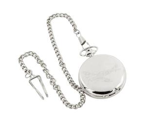 Engraved Spitfire Design Silver Pocket Watch with Engaved Message on The Back Presented in a Gift Box