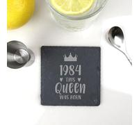 Engraved Square Slate Coaster -"1984 This Queen Was Born" Design - 40th Birthday Gifts for Women, Her - Fortieth Birthday Gift for Mum - Drinks Mat, Placemat