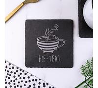 Engraved Square Slate Coaster -"FIF-TEA" Design - 50th Milestone Birthday Gifts for Men, Him - Fiftieth Gift for Friend, Brother, Son, Dad, Husband - Drinks Mat
